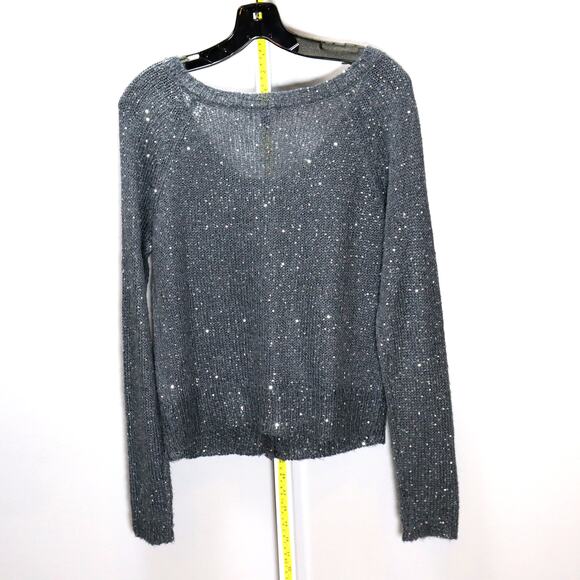 Two Sisters Sequin Mohair Blend Cardigan Sweater Size S Gray Y2K Sparkle - Picture 2 of 4